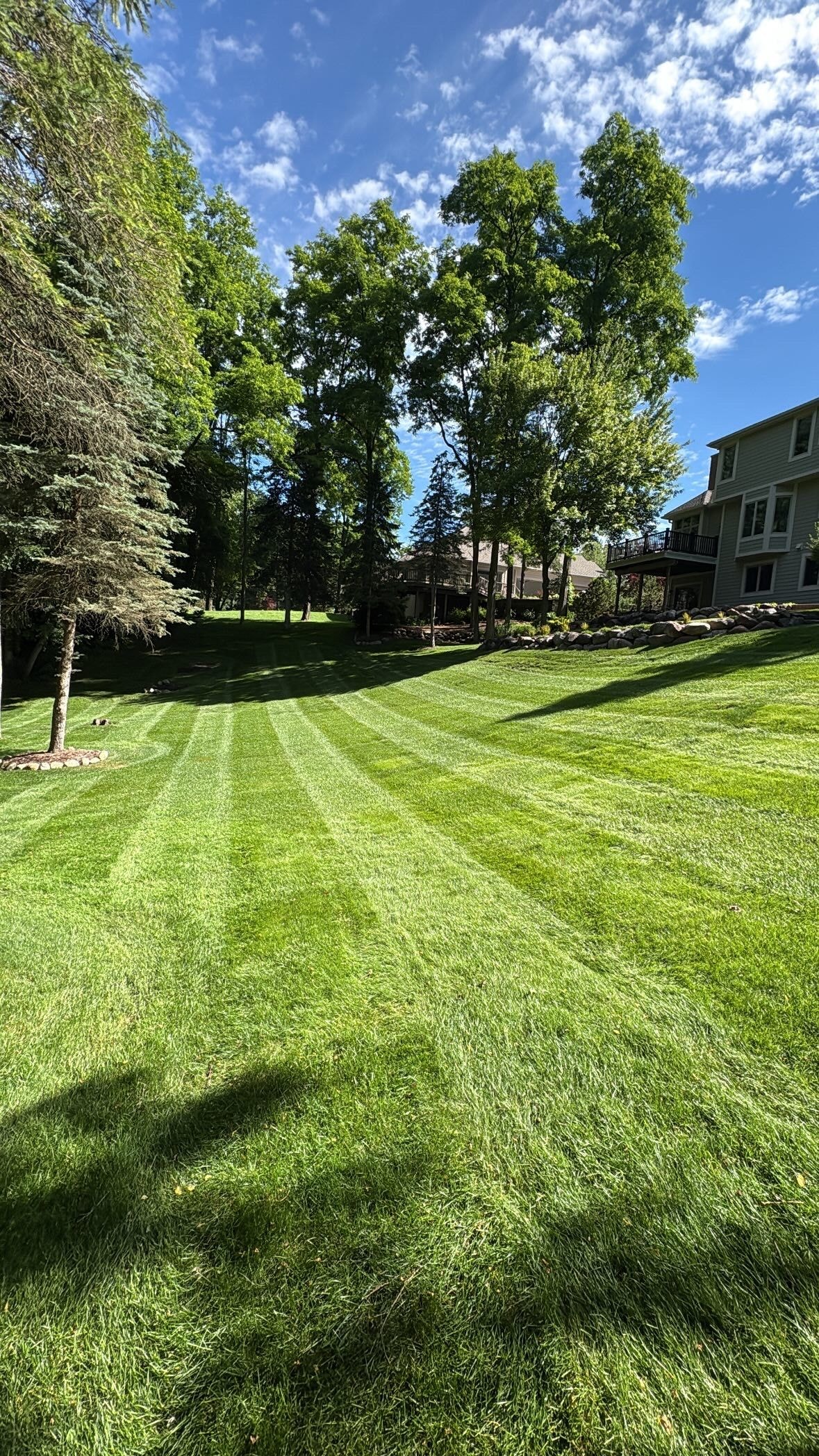 Backyard stripes with stone landscaping — every detail taken care of.